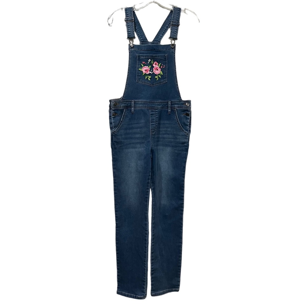 Cat & Jack XL 14/16 Blue Denim Jean Overall with Floral Patch Embroidery